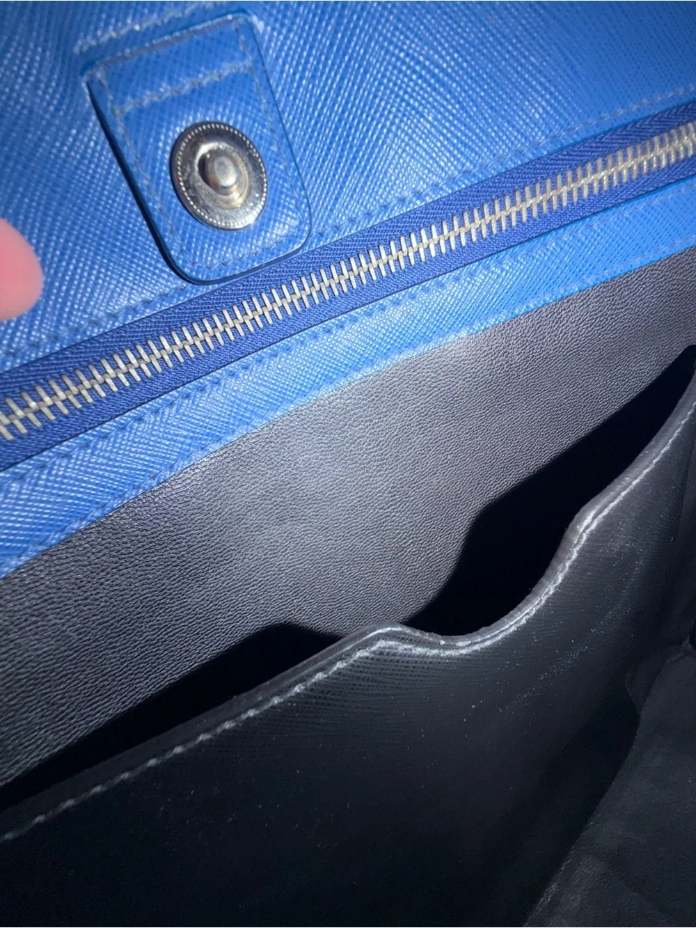 Prada Blue Leather Saffiano Structured Shoulder Tote